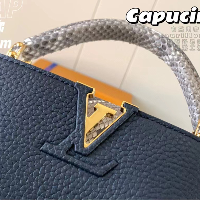 Louis Vuitton CAPUCINES MINI Taurillon Leather Bag N80421 Navy Blue